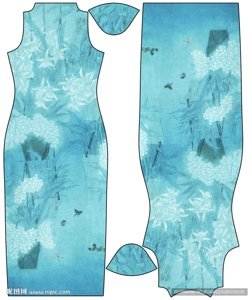 蓝白花卉图案服装模板
