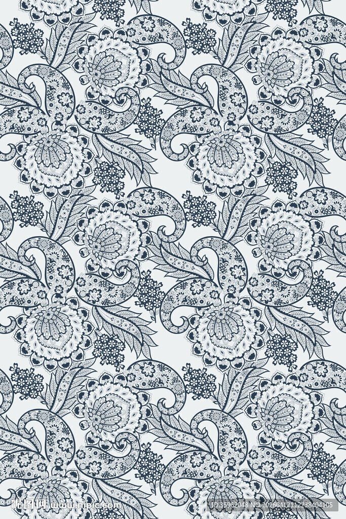 蓝白花卉图案纹理
