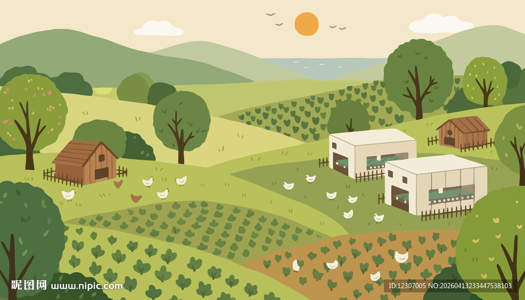 田园风光中的农舍与田野