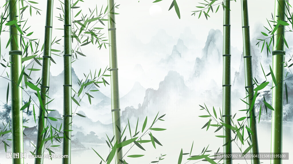 水墨竹林背景墙 灯箱竹影
