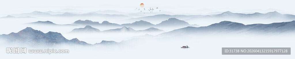 巨幅山水意境水墨山水装饰挂画