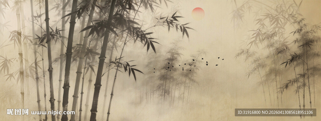 新中式水墨竹子背景墙