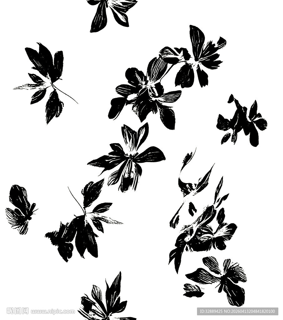 黑白花卉蝴蝶图案元素