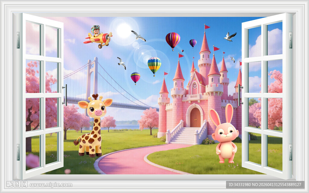 儿童乐园粉色卡通城堡