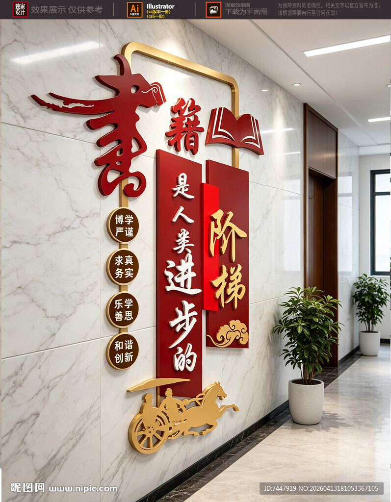 书籍是人类进步阶梯文化墙