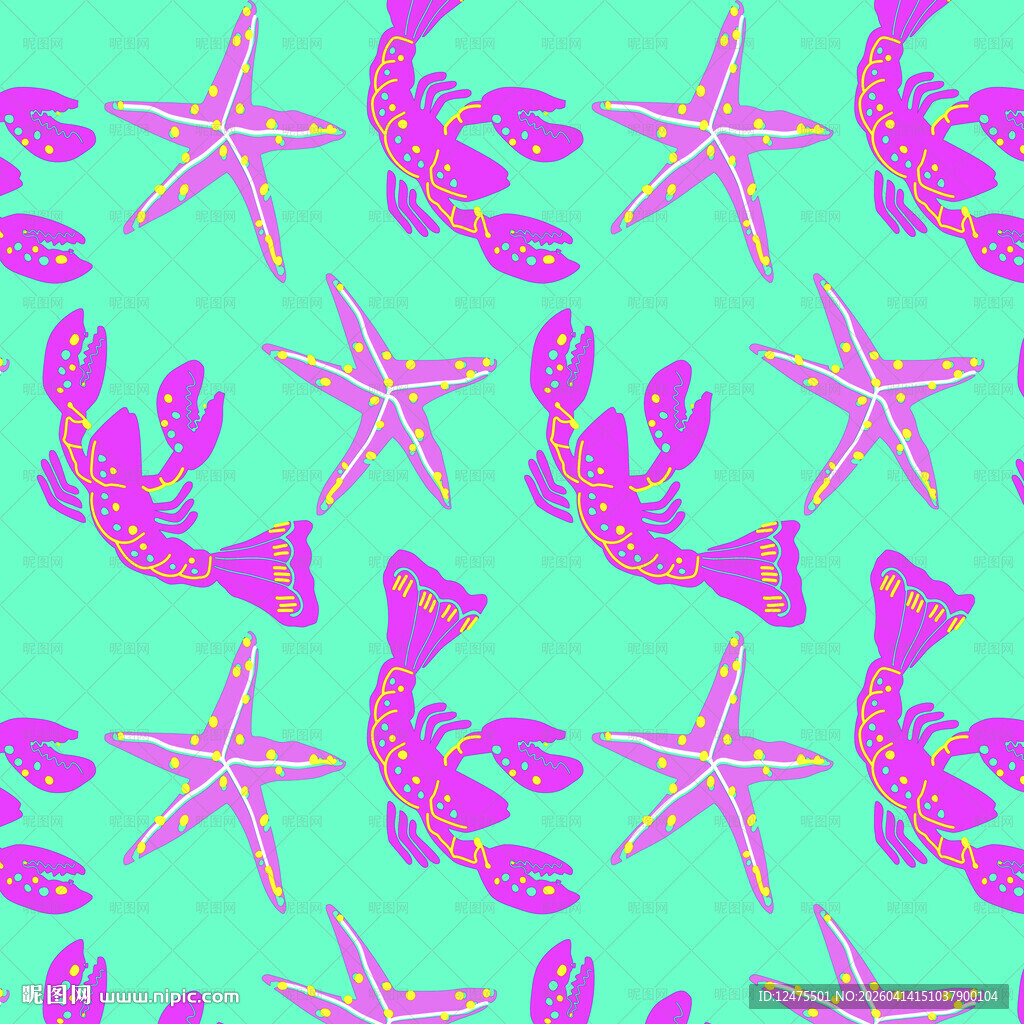 海鱼海星图案的多彩背景