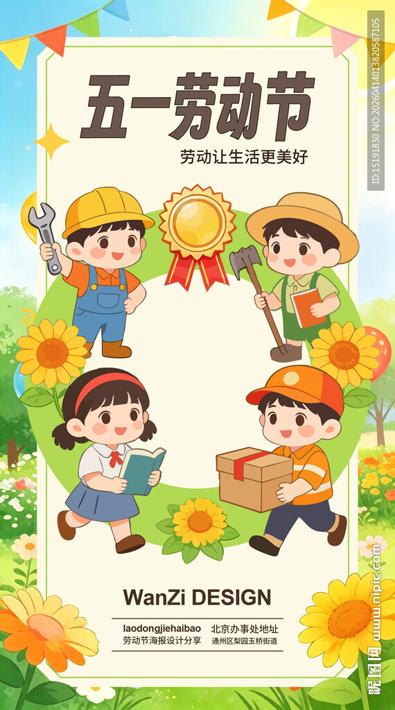 五一劳动节儿童欢乐插画