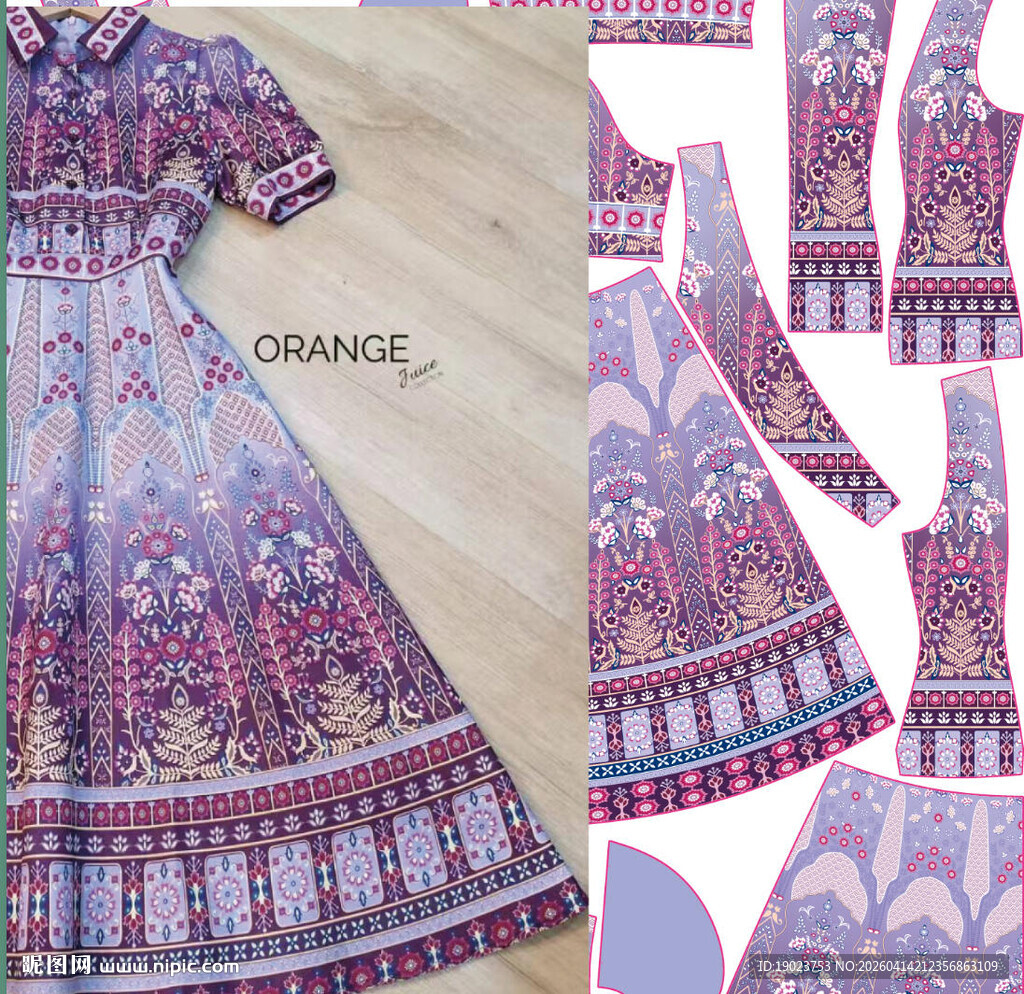 紫色民族风服饰图案设计