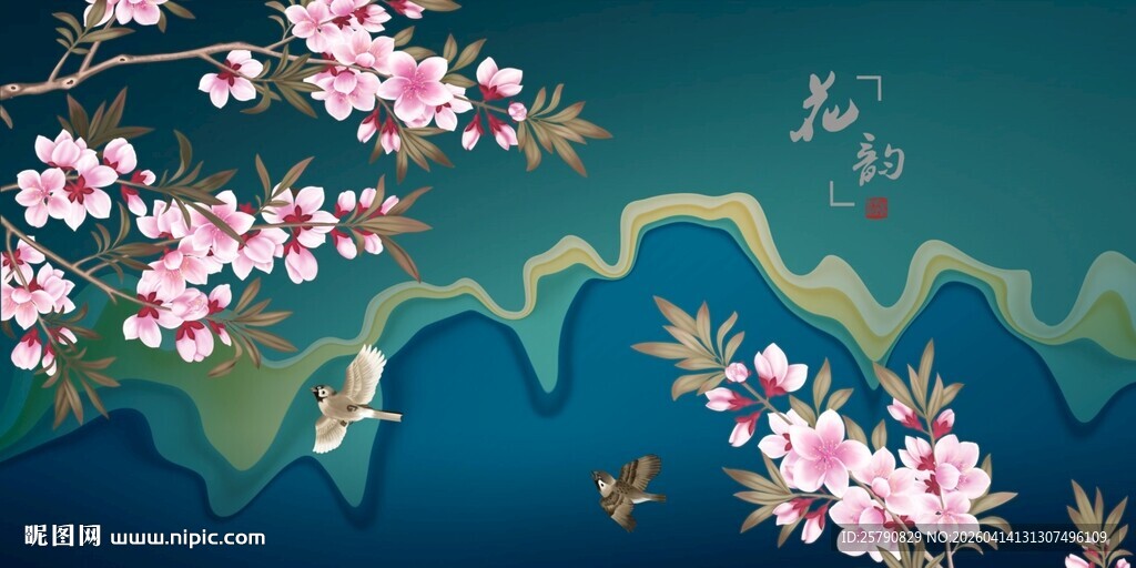 春日山水间的烂漫花枝