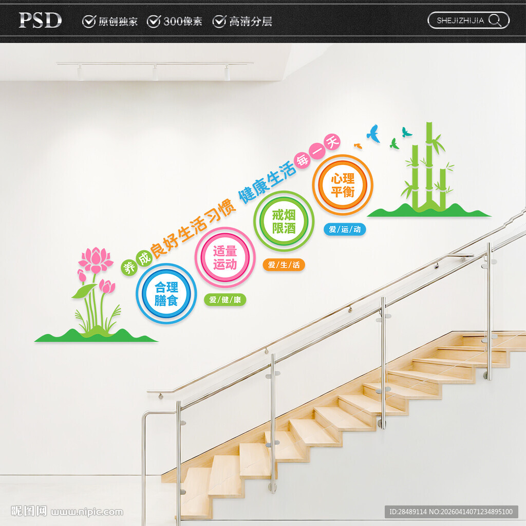 健康生活楼梯文化墙