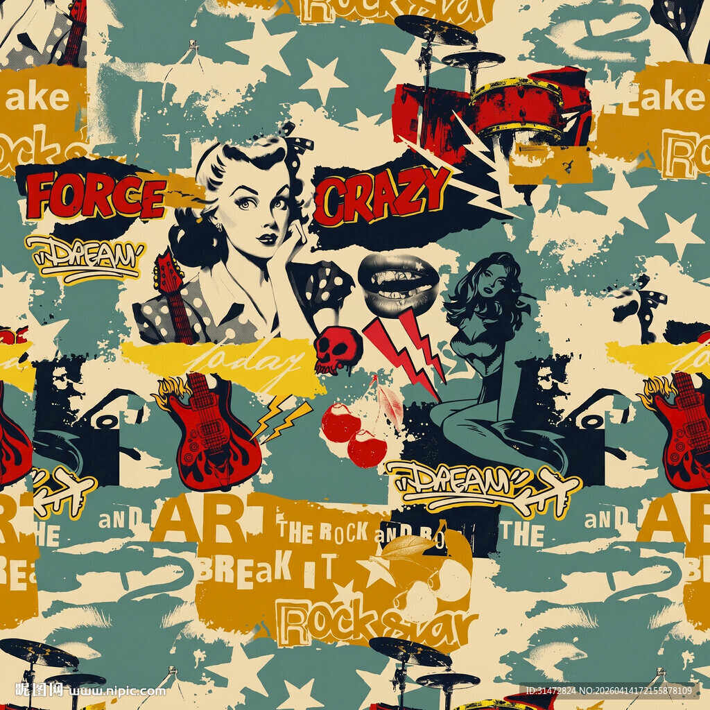 复古波普风图案印花设计