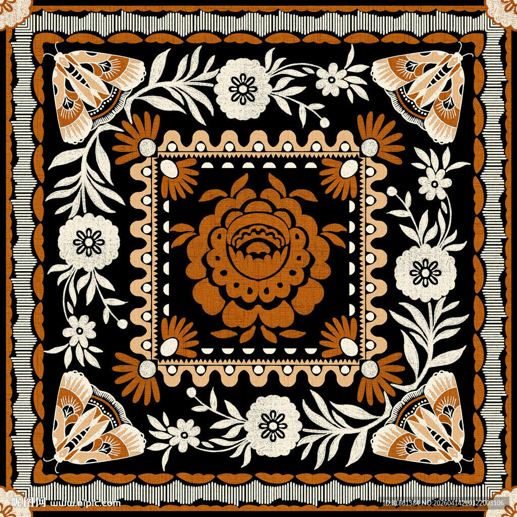 数码印花 方巾 定位花