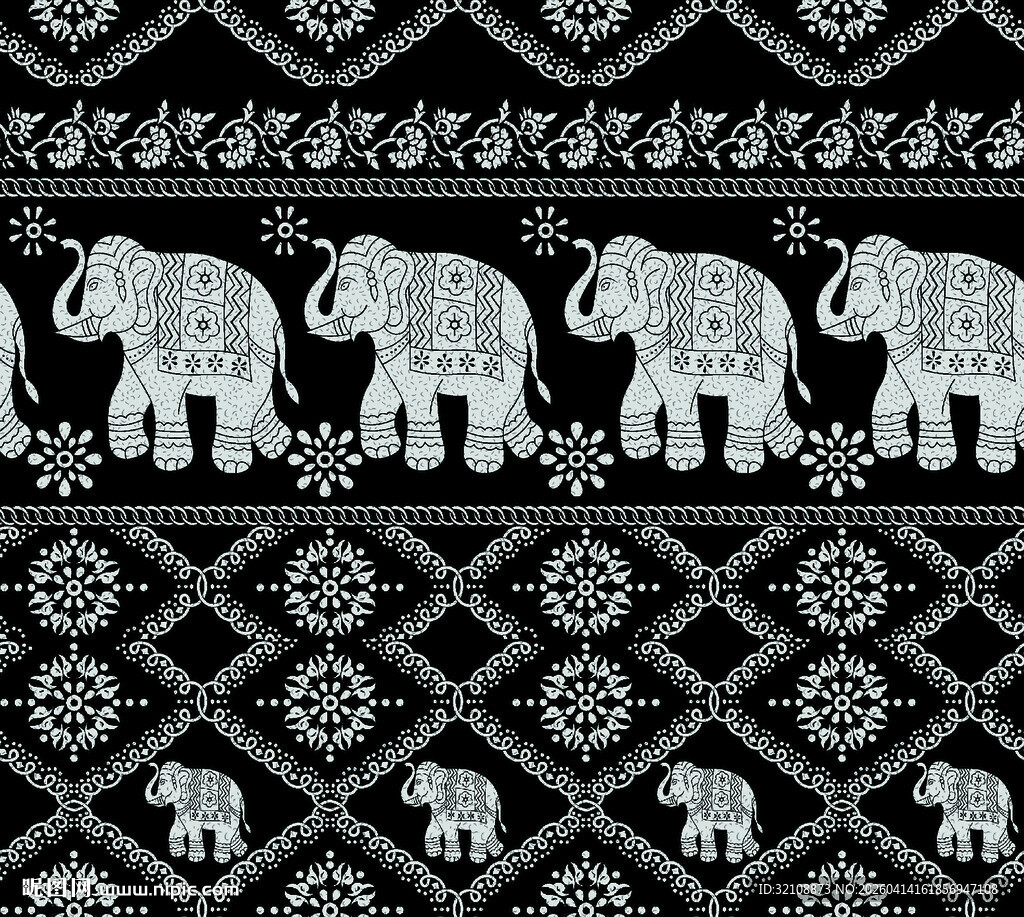 黑白大象图案装饰纹理