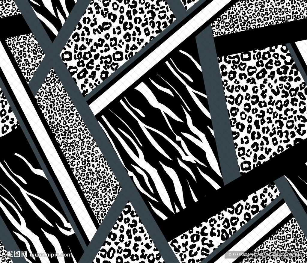 黑白动物纹理拼接图案