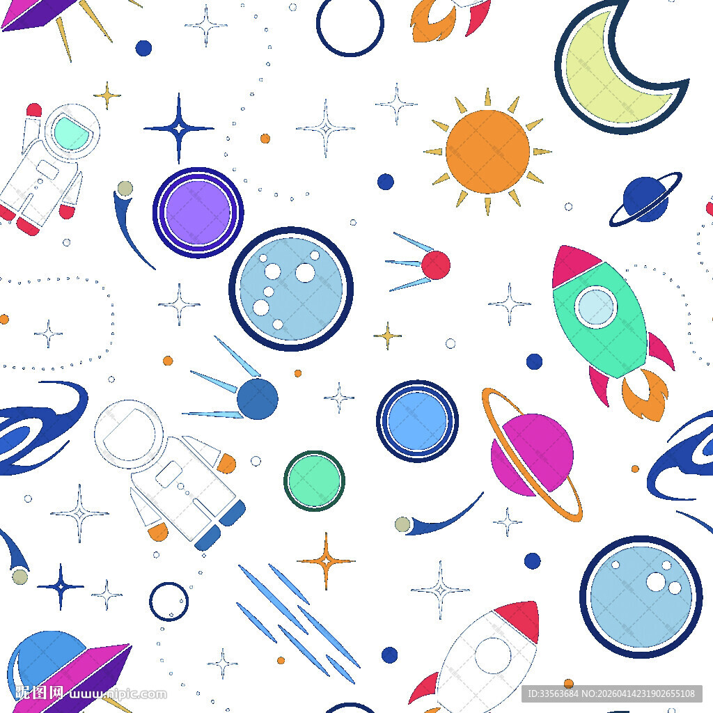 卡通太空元素无缝图案