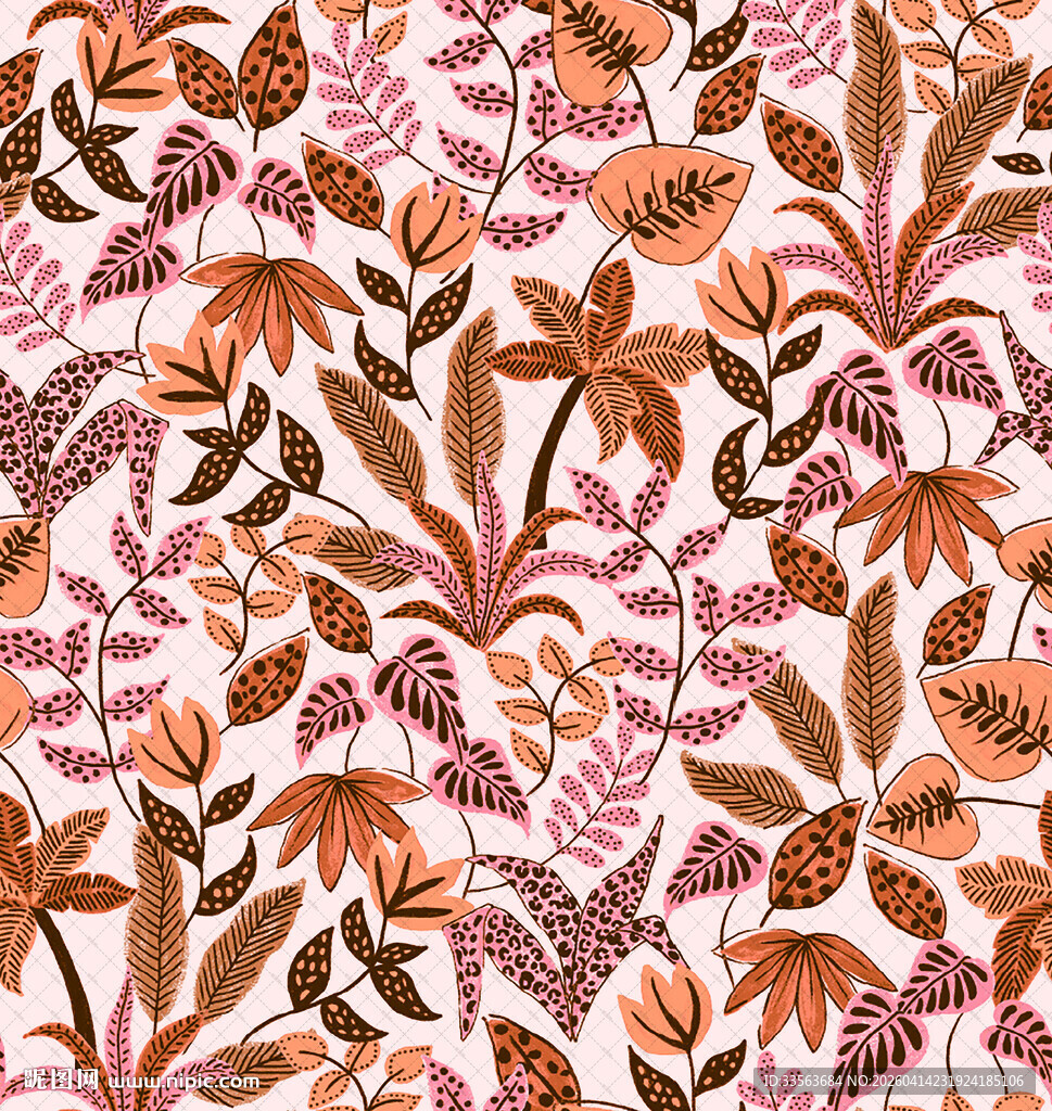 花卉树叶图案的多彩背景