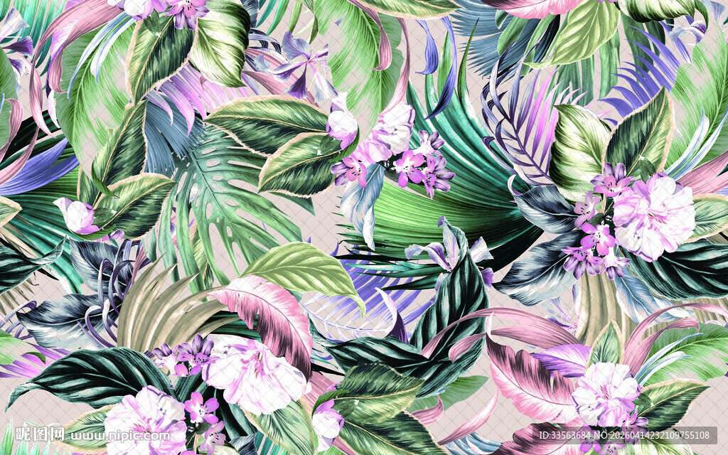热带花卉水彩图案