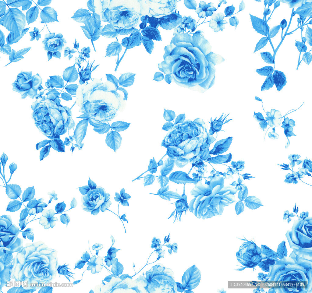 蓝白花卉图案纹理背景