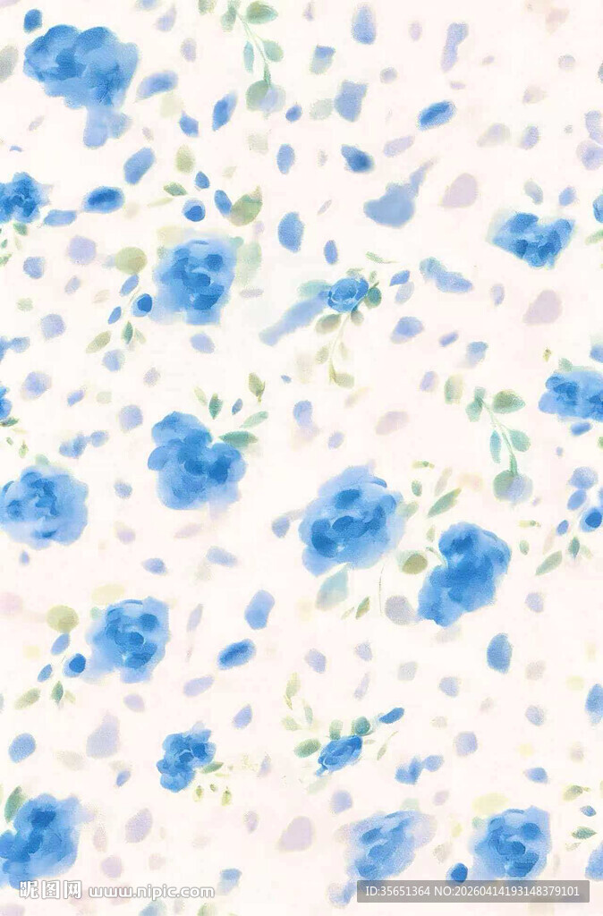 蓝花水彩风清新图案