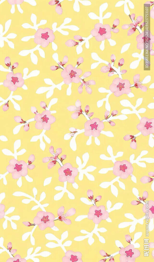 黄色底小花图案布料