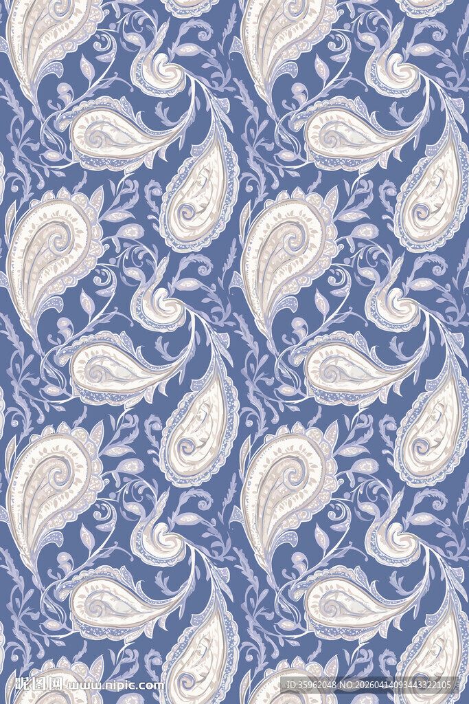 蓝白佩斯利花纹图案