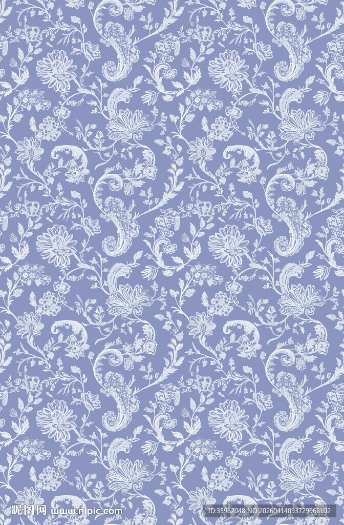 蓝白花卉图案纹理背景