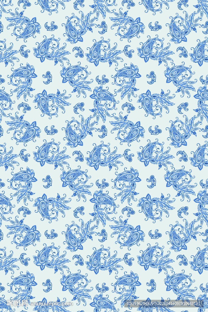 蓝白花卉图案纹理背景