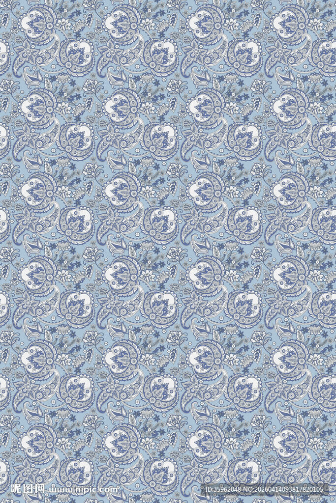 蓝白月牙花卉图案背景