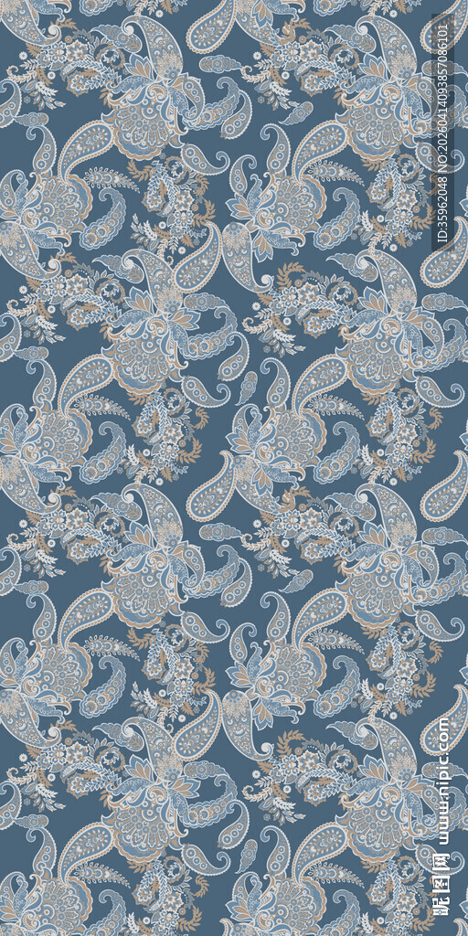 蓝白花卉图案织物纹理