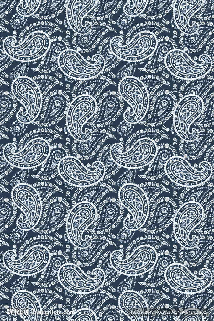 蓝白佩斯利花纹图案