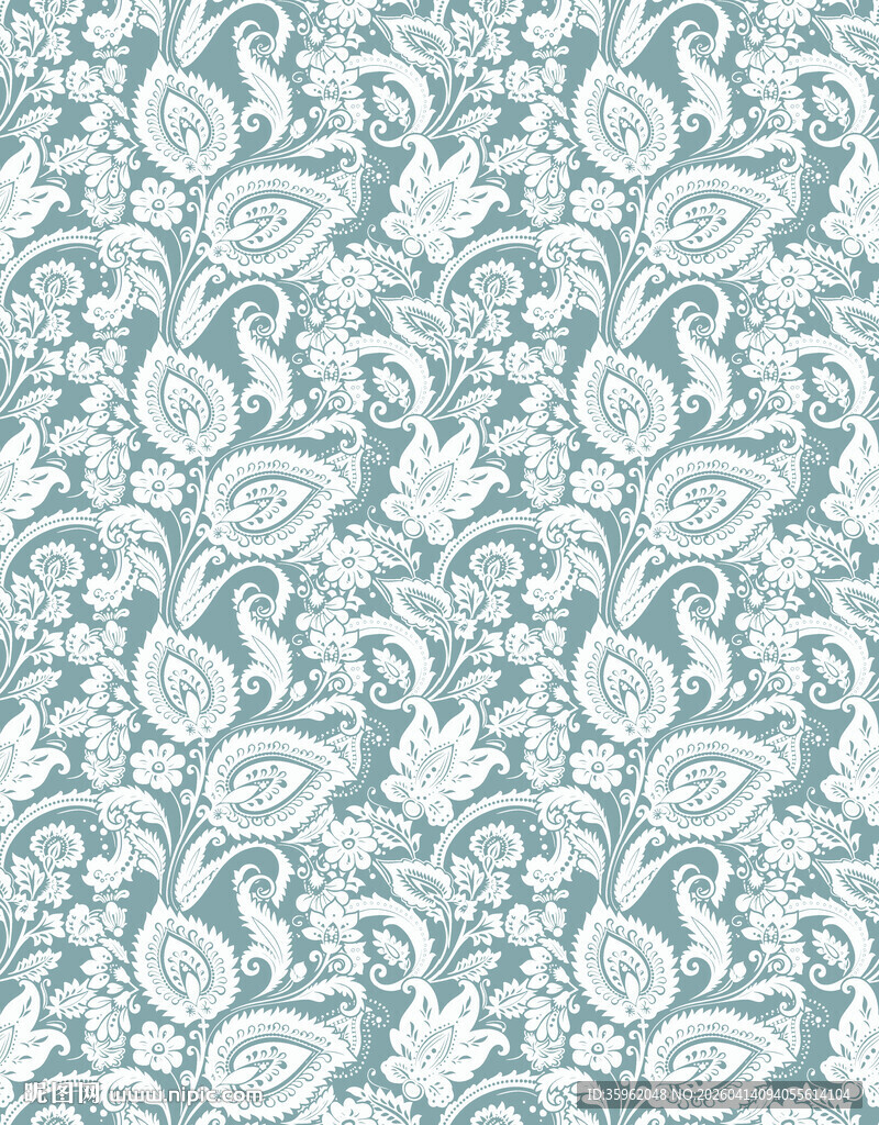 蓝白佩斯利花纹图案