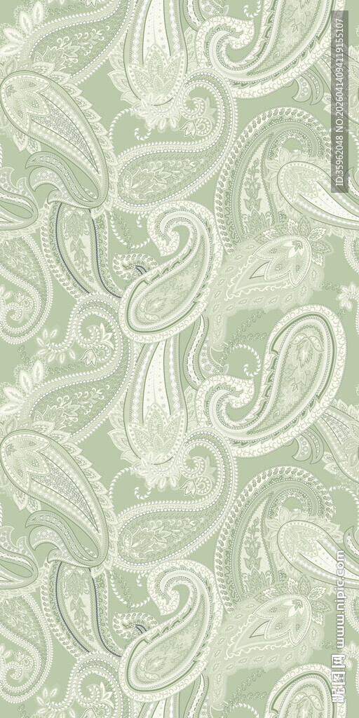 淡绿色佩斯利花纹背景图