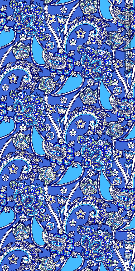 蓝色花卉飞鸟图案背景