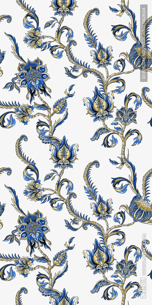 蓝白花卉图案纹理背景