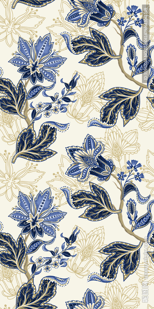 蓝白花卉图案精美布料