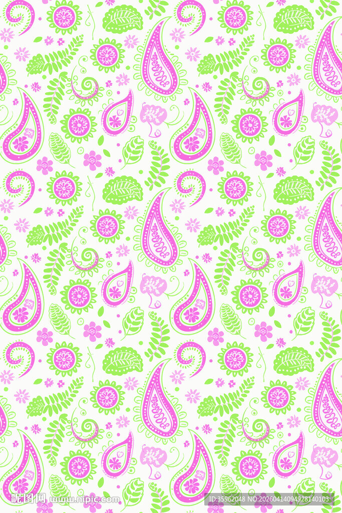 粉色绿色佩斯利花纹图案