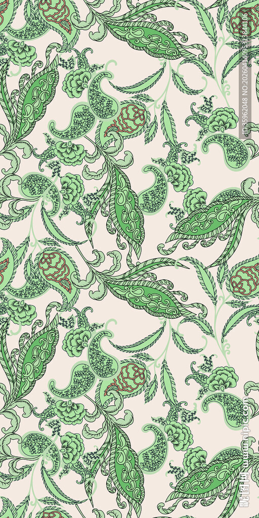 绿色佩斯利花纹图案背景