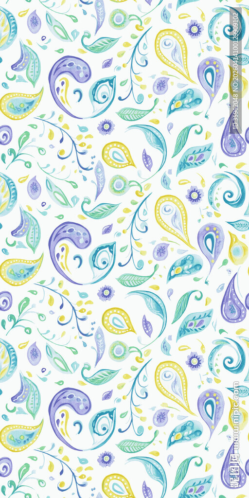 清新多彩佩斯利花纹图案