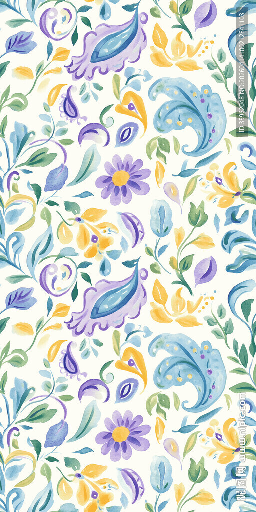 花卉鸟类图案的精美织物