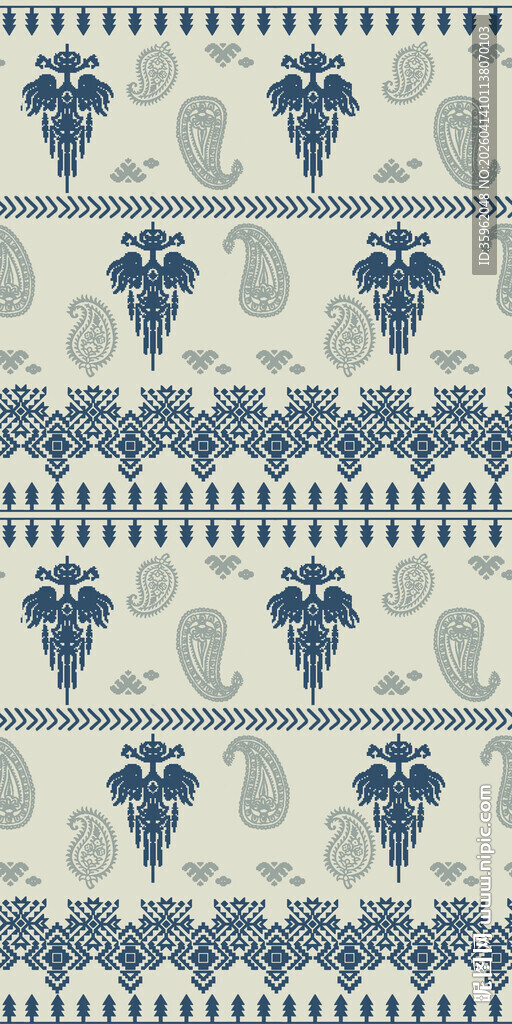 蓝白花卉图案布料纹理