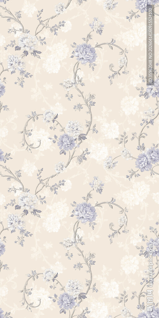 蓝白花卉图案纹理背景