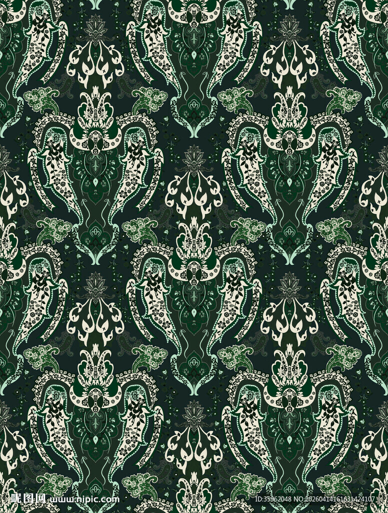 深绿花卉植物无缝图案