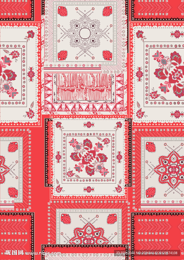 红色几何图案拼接装饰画