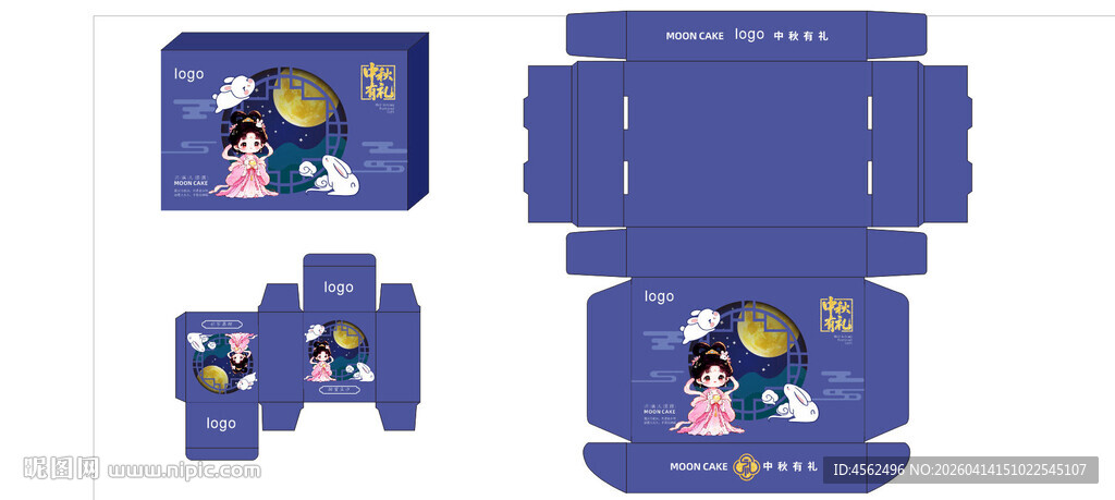 月饼卡通风格包装盒设计图