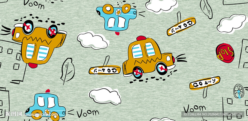 数码印花 卡通汽车图案