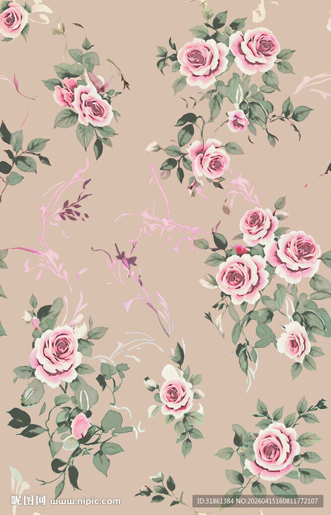 粉色花卉图案布料纹理