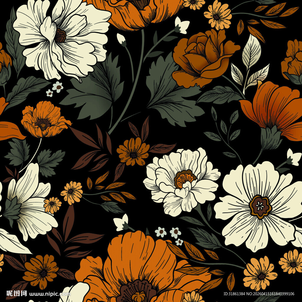 数码印花 花卉图案背景