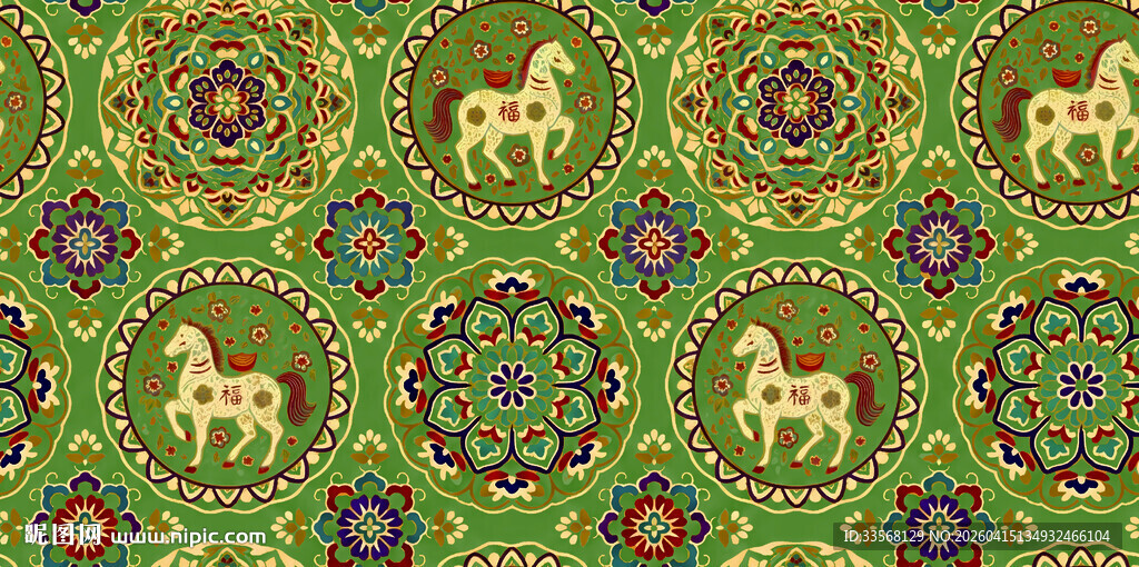 绿色底纹精美动物花纹图案