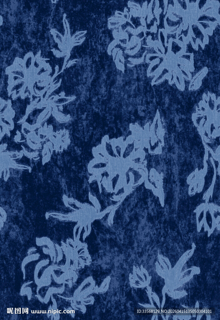 蓝底花卉图案布料
