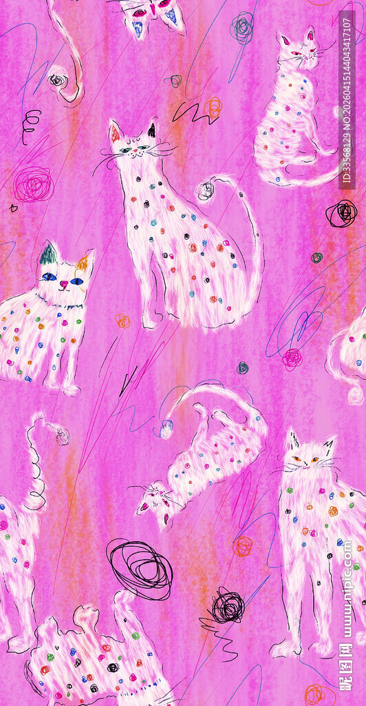 粉色背景可爱猫咪图案